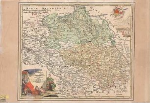 Karte der Lausitz, 1:330 000, Kupferstich, nach 1715 : Totius Marchionatus Lusatiae tam Superioris quam Inferioris tabula specialis : in suos comitatus et dominatus distincta / revisa et aucta a Ioh. Hübnero. - [Ca. 1:330 000]. - Norimbergae : Io. Bapt. Homann , [nach 1715]. - 1 Kt. : Kupferst. ; 55 x 46 cm