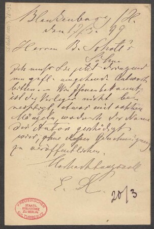 Brief an B. Schott's Söhne : 17.03.1899