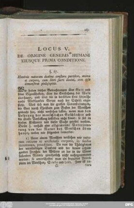 Locus V. De Origine Generis Humani Eiusque Prima Conditione.