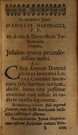 Deductio brevis et aperta Jesuitas moliri quaevis periculosissima, ex avitis et domesticis ipsorum sociorum testimoniis