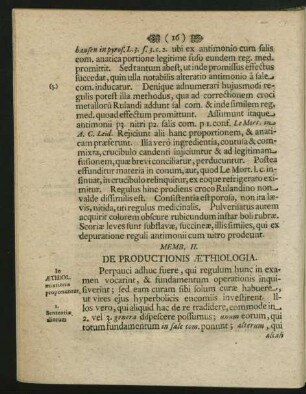 Memb. II. De Productionis Aethiologia.