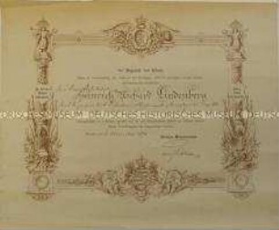 Urkunde über die Verleihung der silbernen Verdienst-Medaille an den Feldwebel Heinrich Richard Lindenberg; Dresden, 2. Nov. 1870