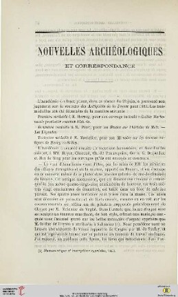 Nouvelles archéologiques et correspondance
