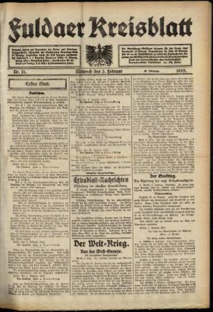 Erste Ausgabe vom Mittwoch, den 03. Februar 1915.