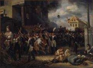 Die Barrikade an der Porte Clichy vor Paris am 30. März 1814