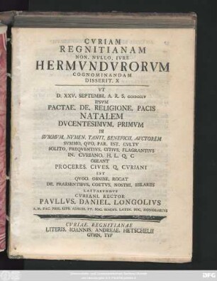 10: Cvriam Regnitianam Non. Nvllo. Ivre Hermvndvrorvm Cognominandam Disserit ...