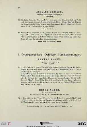 II. Originalbildnisse. Oelbilder. Handzeichnungen (Nr. 81-124)