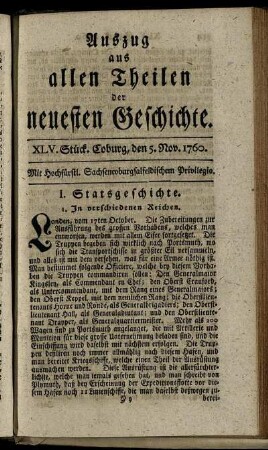 XLV. Stück. Coburg, den 5. Nov. 1760.