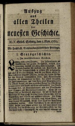 XLV. Stück. Coburg, den 5. Nov. 1760.