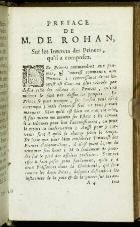 Preface De M. De Rohan, Sur les Interets des Princes, qu'il a composez.