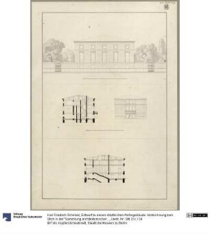 Entwurf zu einem städtischen Wohngebäude. Vorzeichnung zum Stich in der "Sammlung architektonischer Entwürfe", Heft 9, Tafel 56, 1826