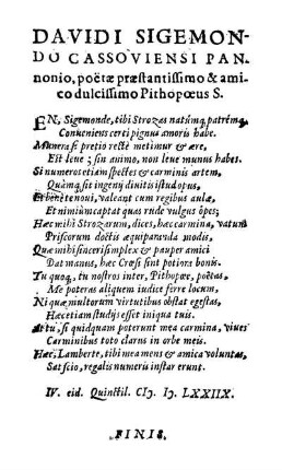 Davidi Sigemondo Cassoviensi Pannonio, poëtæ [...]