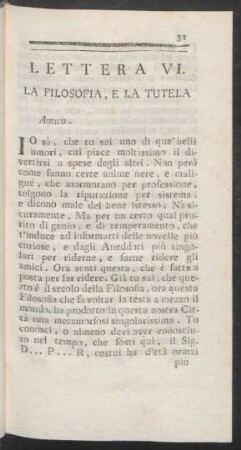 Lettera VI. La Filosofia, E La Tutela
