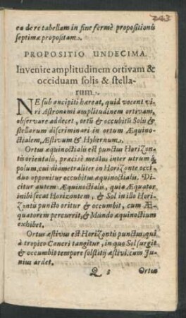 Propositio Undecima. Invenire amlitudinem ortivam & occiduam solis & stellarum.