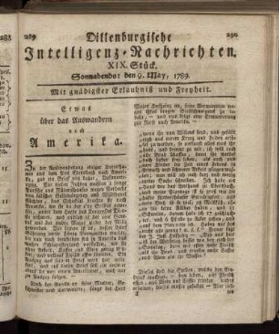 XIX. Stück. Sonnabends: den 9. May, 1789.