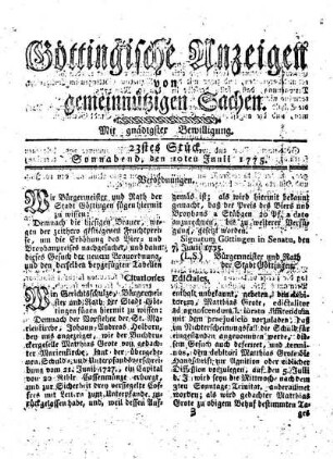 23stes Stück. Sonnabend, den 10ten Junii 1775.