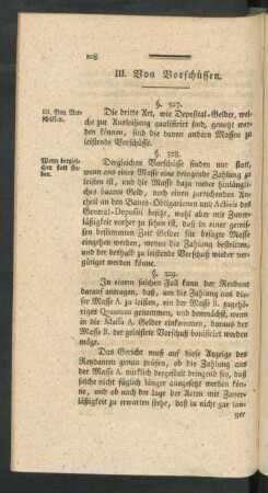 III. Von Vorschüssen.