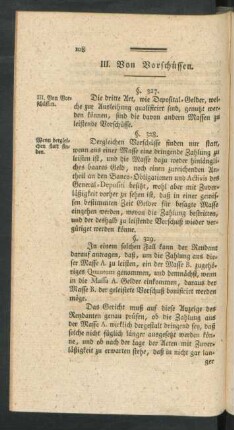 III. Von Vorschüssen.