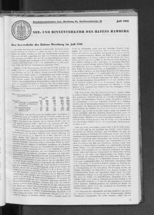 Der Seeverkehr des Hafens Hamburg im Juli 1936