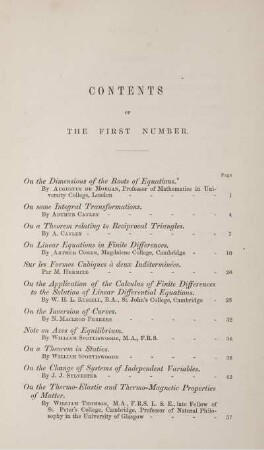 Contents of the first number.