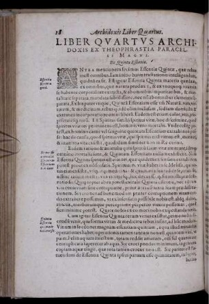 Liber Quartus Archidoxis Ex Theophrastia Paracelsi Magni. De Quinta Essentia