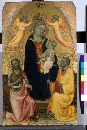 Thronende Madonna mit dem Kinde, von zwei Engeln gekrönt, mit Johannes dem Täufer und dem Apostel Petrus, Folio 00027