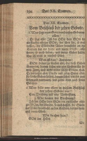 Das XII. Examen. Vom Beschluß der zehen Gebote
