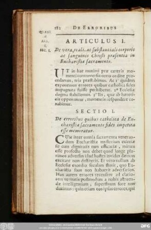 Articulus I. De vera, reali, ac substantiali corporis ac sanguinis Christi praesentia in Eucharistiae sacramento.