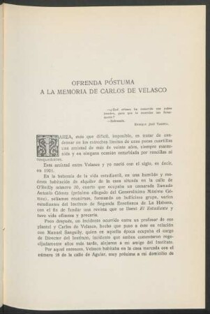 Ofrenda póstuma a la memoria de Carlos de Velasco