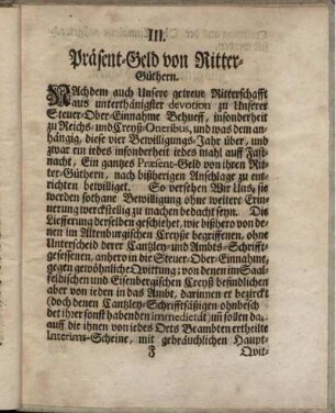 III. Präsent-Geld von Ritter-Güthern