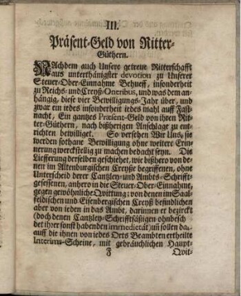III. Präsent-Geld von Ritter-Güthern