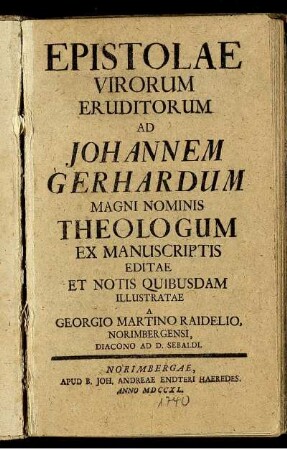 Epistolae Virorum Eruditorum Ad Johannem Gerhardum Magni Nominis Theologum