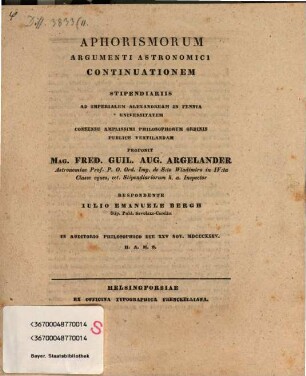 Aphorismorum argumenti astronomici continuationem