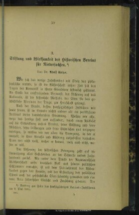 II. Stiftung und Wirksamkeit des Historischen Vereins für Niedersachsen