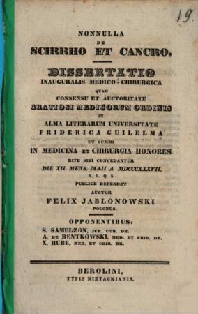 Nonnulla De Scirrho Et Cancro : Dissertatio Medico-Chirurgica ...