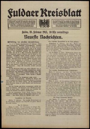 Erste Ausgabe vom Donnerstag, den 18. Februar 1915.