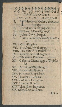Catalogus Dnn. Respondentium.