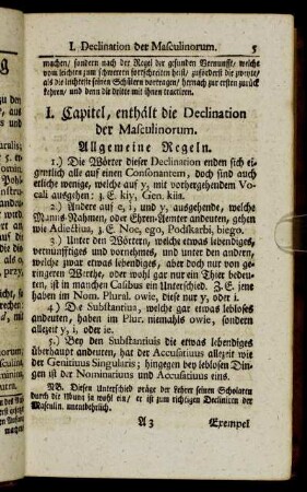 I. Capitel, enthält die Declination der Masculinorum