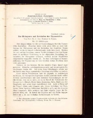 Zur Histogenese und Involution der Thymusdrüse