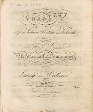 Eilftes Quartett für zwey Violinen, Bratsche und Violoncelle : 95. Werk