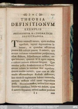 Theoria Definitionum Exemplis Potissimum Mathematicis Illustranda.