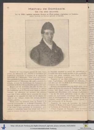 Mathieu de Dombasle. Sa vie, ses œuvres.