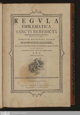 Regvla|| Emblematica|| Sancti Benedicti