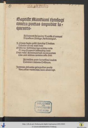 Baptiste Mantuani theologi contra poetas impudice loquentes