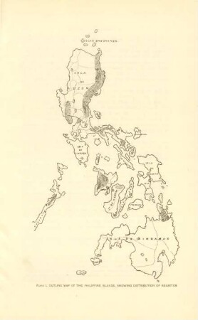 Plate I. Outline map of the Philippine Islands, showing distribution of Negritos