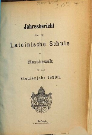 Jahresbericht über die Lateinische Schule zu Hersbruck : für das Studienjahr .... 1890/91