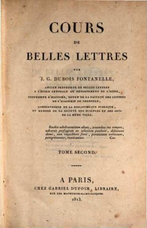 Cours de belles lettres, 2