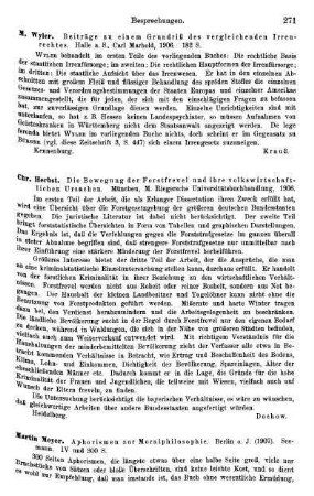 271, Chr. Herbst, Die Bewegung der Forstfrevel und ihre volkswirtschaftlichen Ursachen, 1906