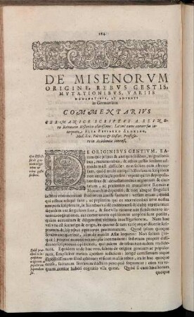 De Misenorum Origine, Rebus Gestis, Mutationibus, Variis Dominatibus, Et Adventu in Germaniam Commentarius [...]