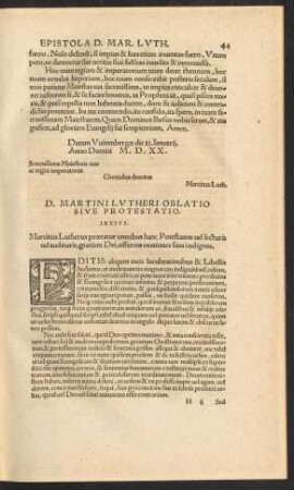 D. Martini Lutheri Oblatio Sive Protestatio.